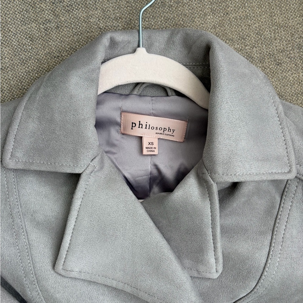 Philosophy Light Gray Trench Coat with Notched Collar